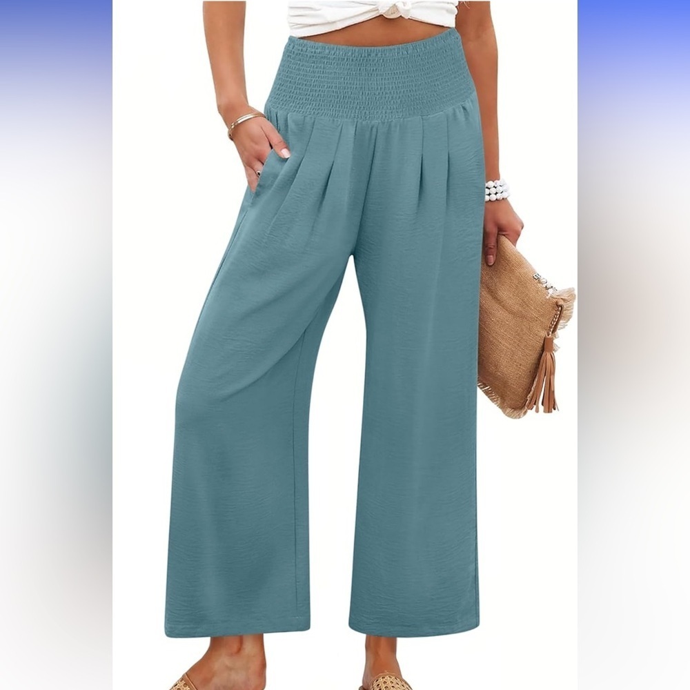 Women's Teal Wide-Leg Pants - Picture 1 of 6